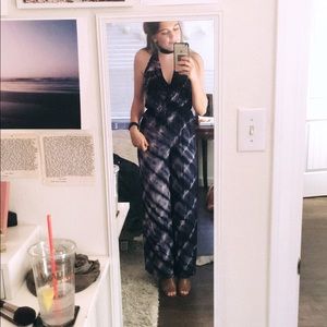 blue tye-dye halter jumpsuit